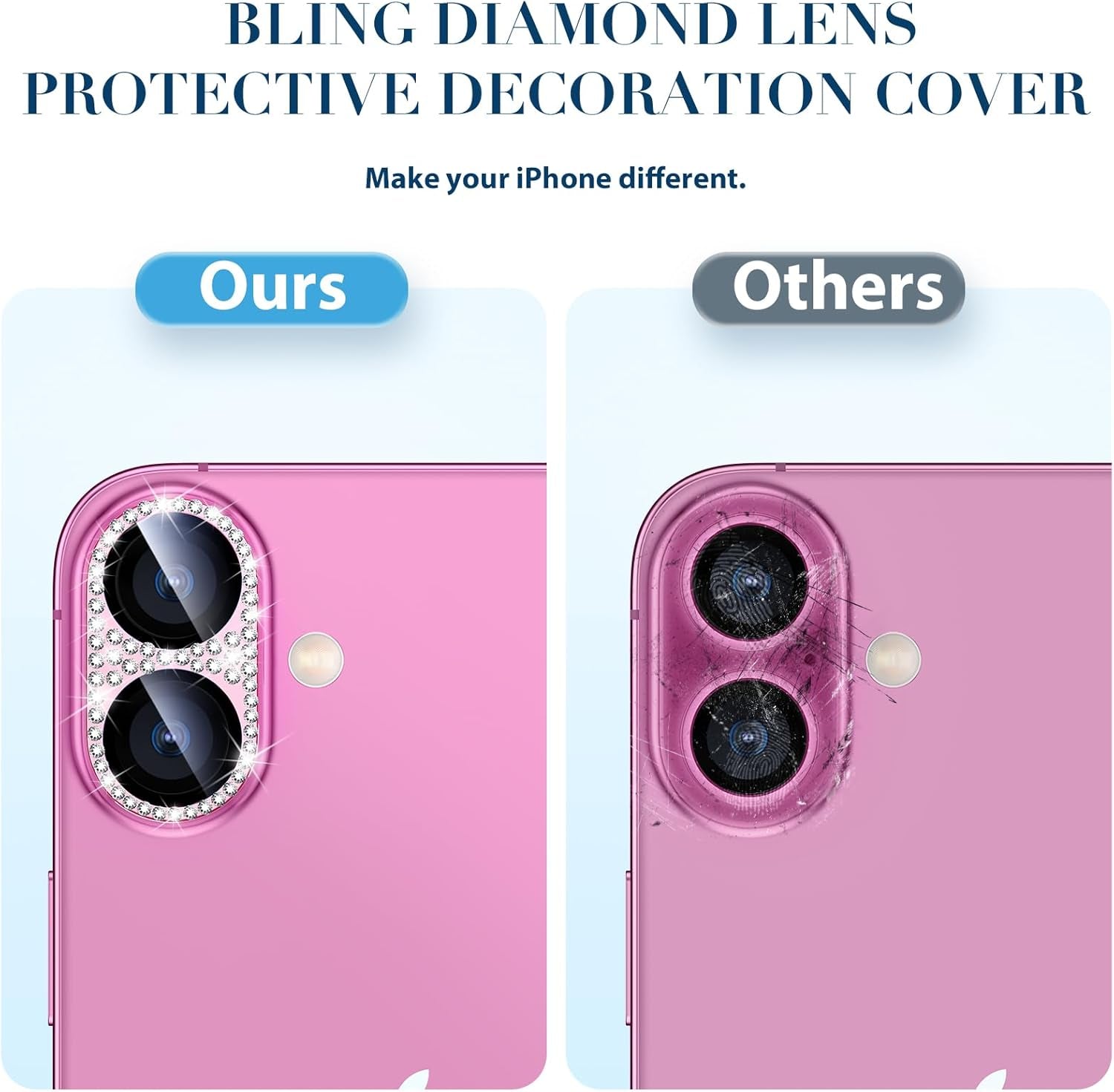 Compatible for Iphone 16 plus & 16 Camera Lens Protector, Bling Glitter Metal Cover Glass Lens Screen Protective Accessories for Iphone 16 Plus