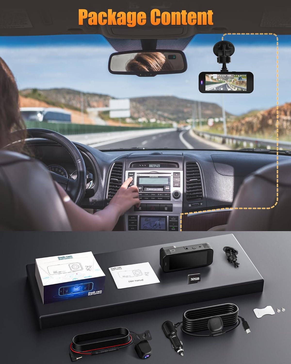 Dash Cam Front and Rear, 8K UHD/2.5K FHD Dash Cam, Dash Camera for Cars, Free 32GB Card, Build in GPS & Wifi,3.16" IPS Screen, 170°Wide Angle, WDR, Night Vision, 24Hrs Parking Mode