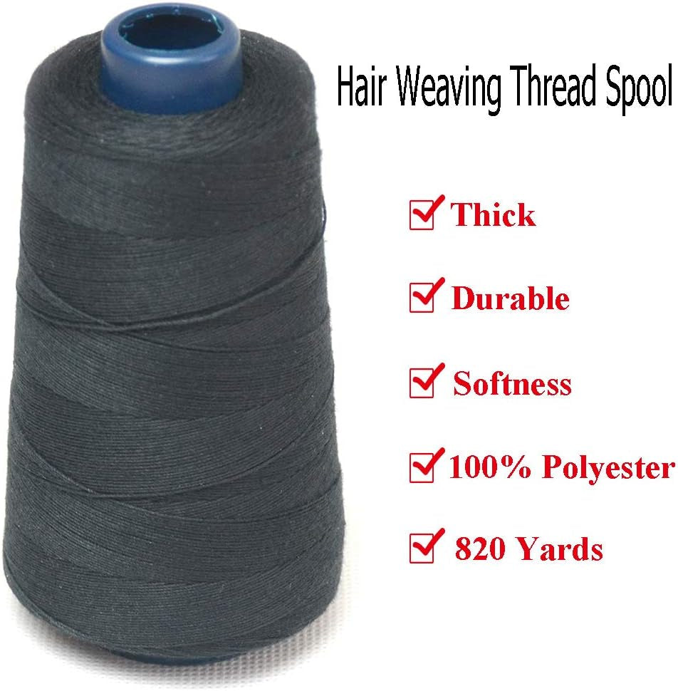 Black Weaving Thread 100% Polyester for Making Wig Sewing Hair Weft Hair Extension 1Pc (1Pc, Black)