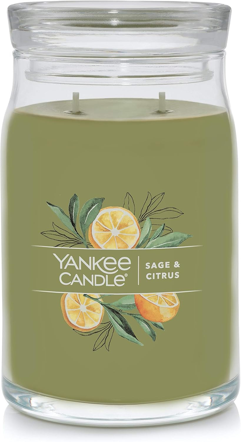 Sage & Citrus Scented, Classic 22Oz Large Jar Single Wick Candle, over 110 Hours of Burn Time, Ideal for Home Decor and Gifts