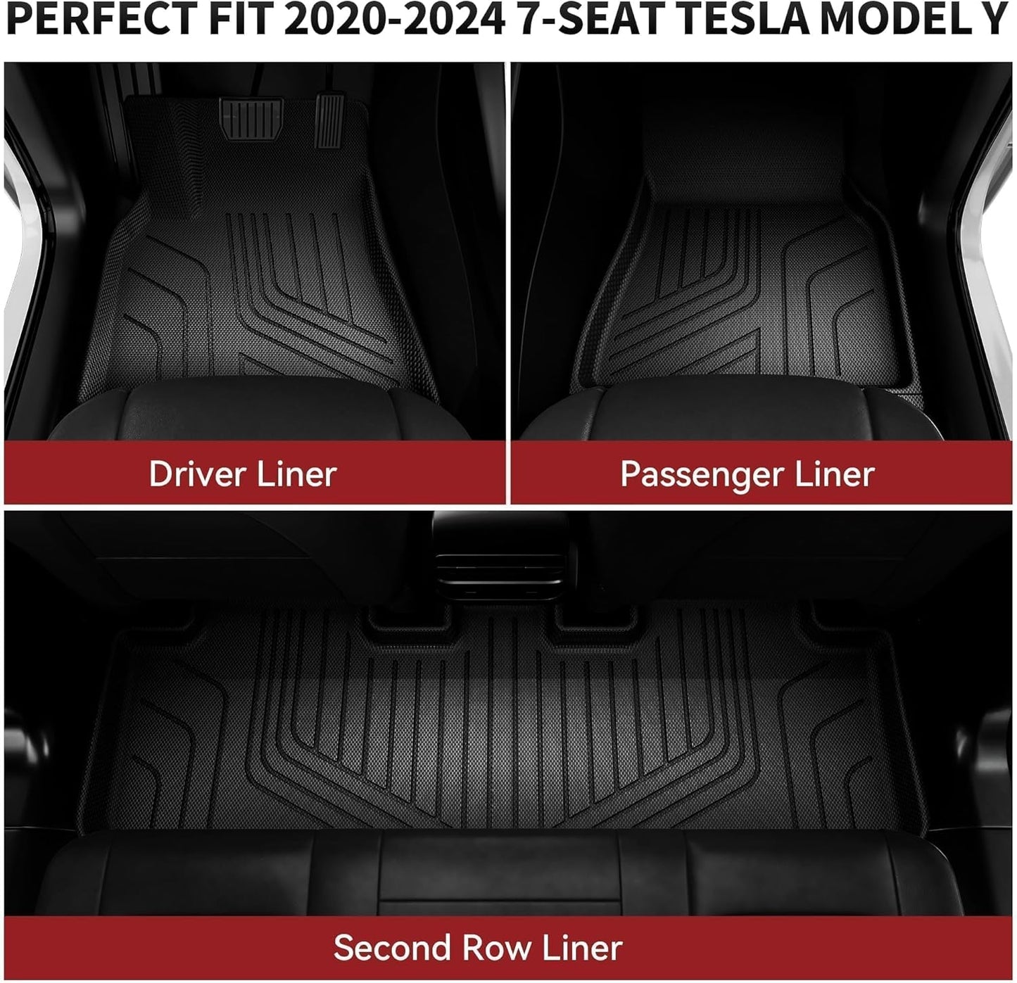 9PCS Tesla Model Y Floor Mats 7 Seater 2024 2023-2021 Cargo Mats Full Sets All-Weather Floor Mats for Model Y 2024 Accessories ,3D Anti-Slip Rear Trunk Mat Cargo Liners Interior