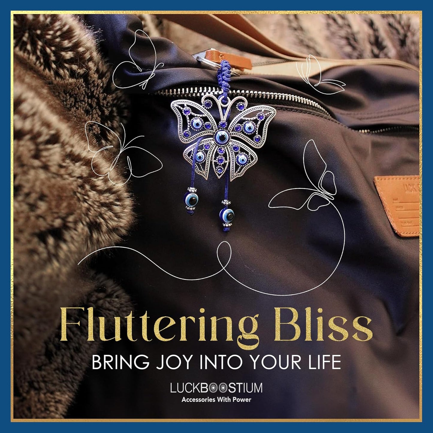 Evil Eye Keychain for Women - Blue Butterfly Keychain with Rhinestones, Purse Charms, Bag Decorations, Evil Eye Car Accessories, Rear View Mirror & Home Ornament, Evil Eye Gifts