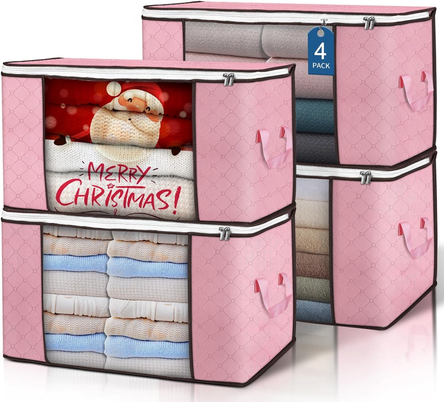 90 L Large Storage Bags, 6 Pack Clothes Storage Bins Foldable Closet Organizers Storage Containers with Reinforced Handle for Clothing, Blanket, Comforters, Bed Sheets, Pillows and Toys (Gray)