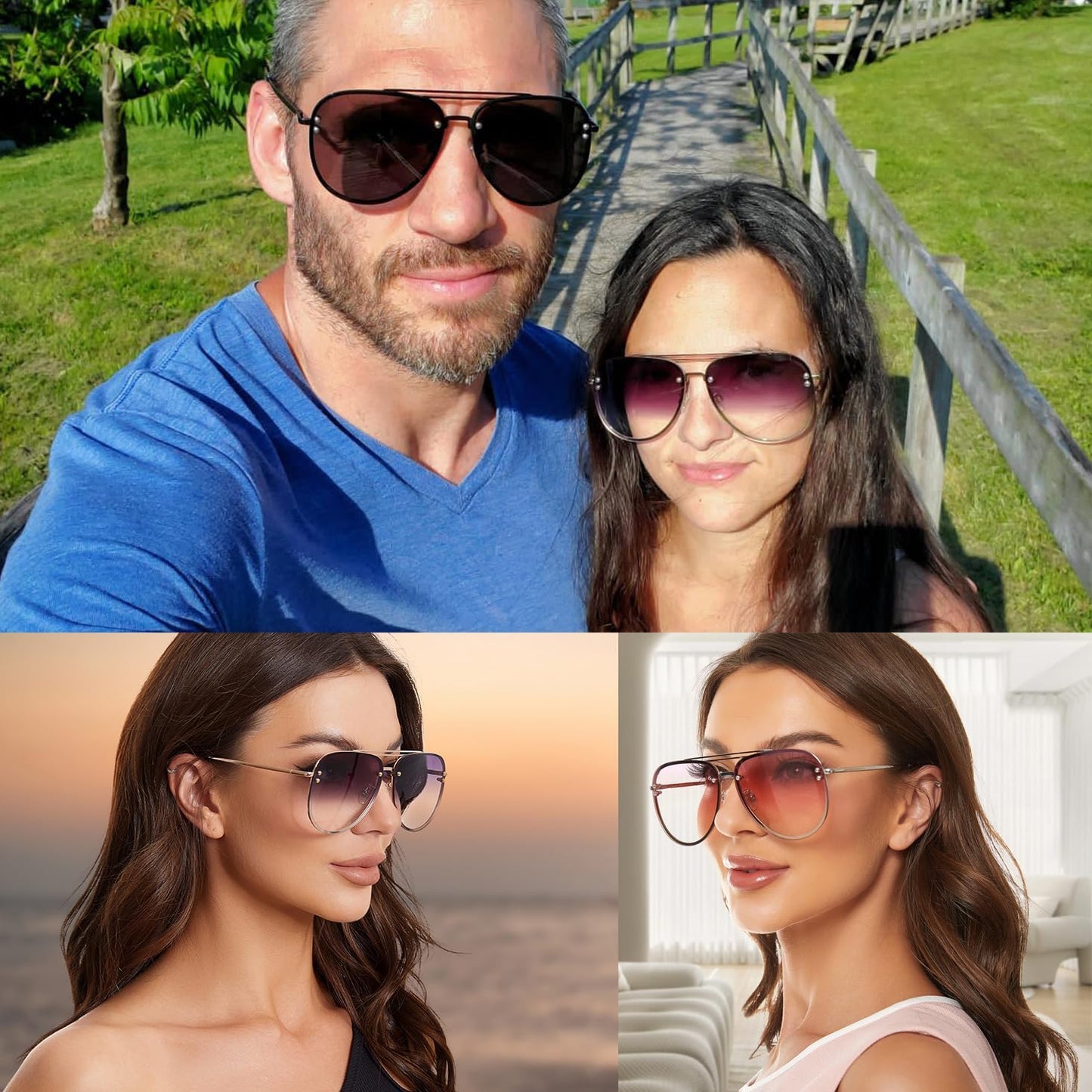 Premium Rimless Oversized Aviator Sunglasses for Women, Polarized PC Lens UV Protection Women’S Shade VF2203