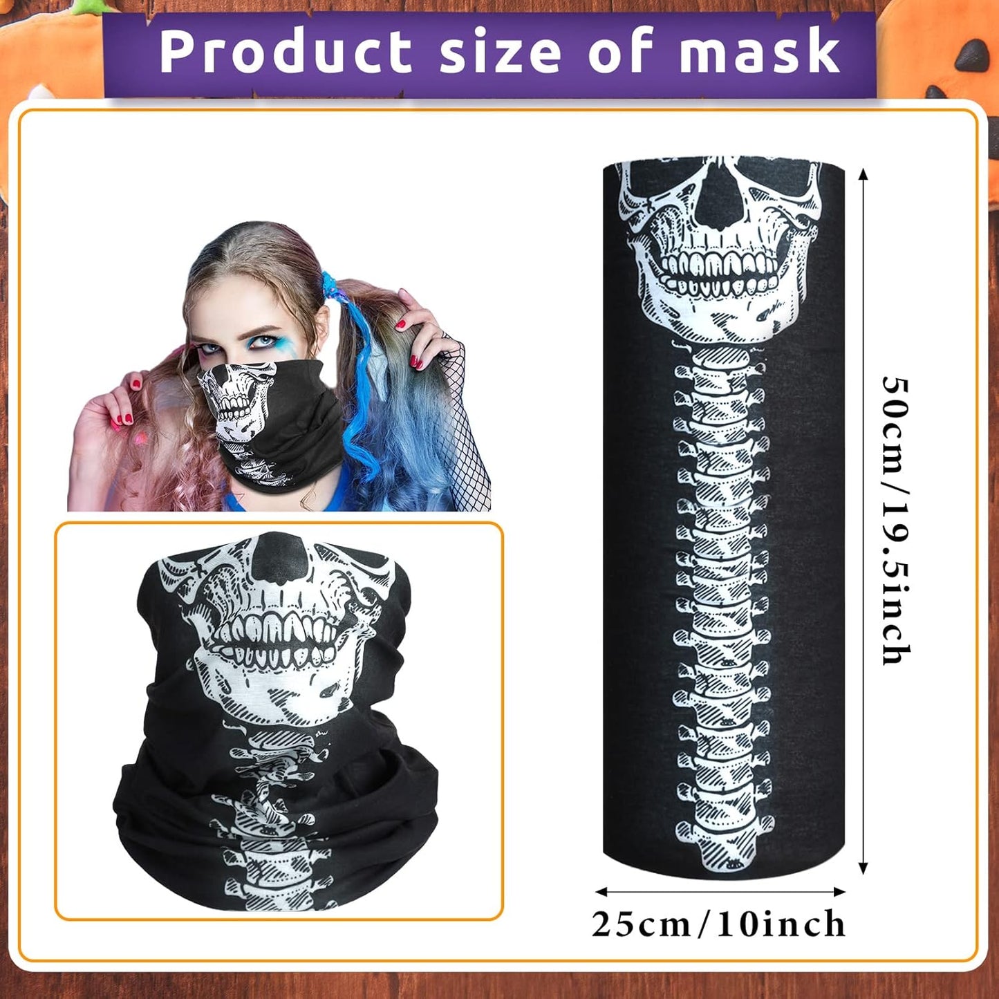Skeleton Shirt and Skull Mask, Women Halloween Costume Skeleton T Shirt Skull Face Bandana Neck Rib Costume(Xl)