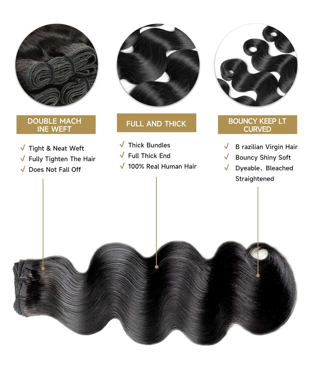 Bundles Human Hair Body Wave 20 22 24 Inch 3 Bundles Body Wave Bundles Human Hair 16A 100% Unprocessed Brazilian Virgin Hair Hair Extensions Weave Human Hair Raw Bundles Natural Black