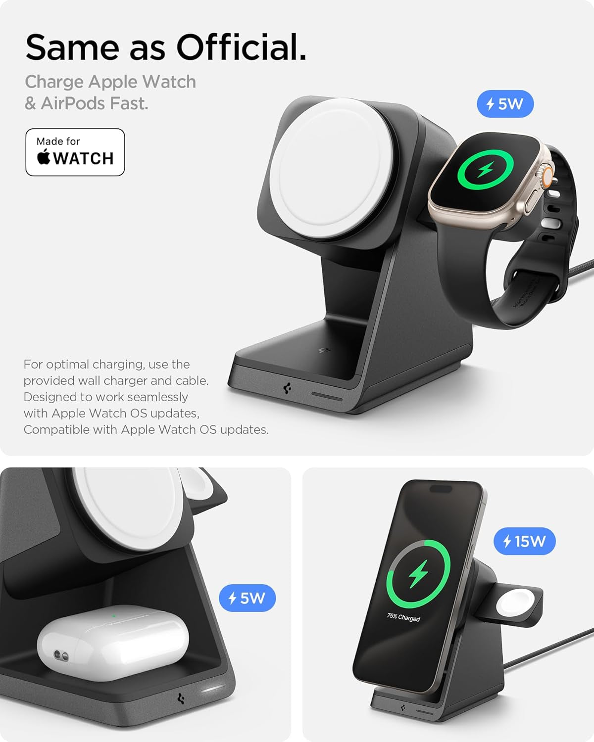 3 in 1 Wireless Charging Station for Magsafe [Certified] Charger Stand 15W Fast Charging for Iphone 16E 16 Pro Max/ 16 Pro/ 16 Plus/ 16 15 14 13 Airpods Apple Watch 10 Ultra 2Wallet Accessories