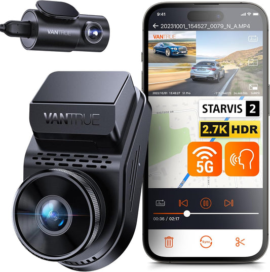 S1 Pro 2.7K Front and Rear 5G Wifi Dual Dash Cam, STARVIS 2 HDR Night Vision, Optional Remote Preview, 1440P 60FPS Hidden Dash Camera, GPS, Voice Control, 24/7 Parking Mode, Support 512GB Max