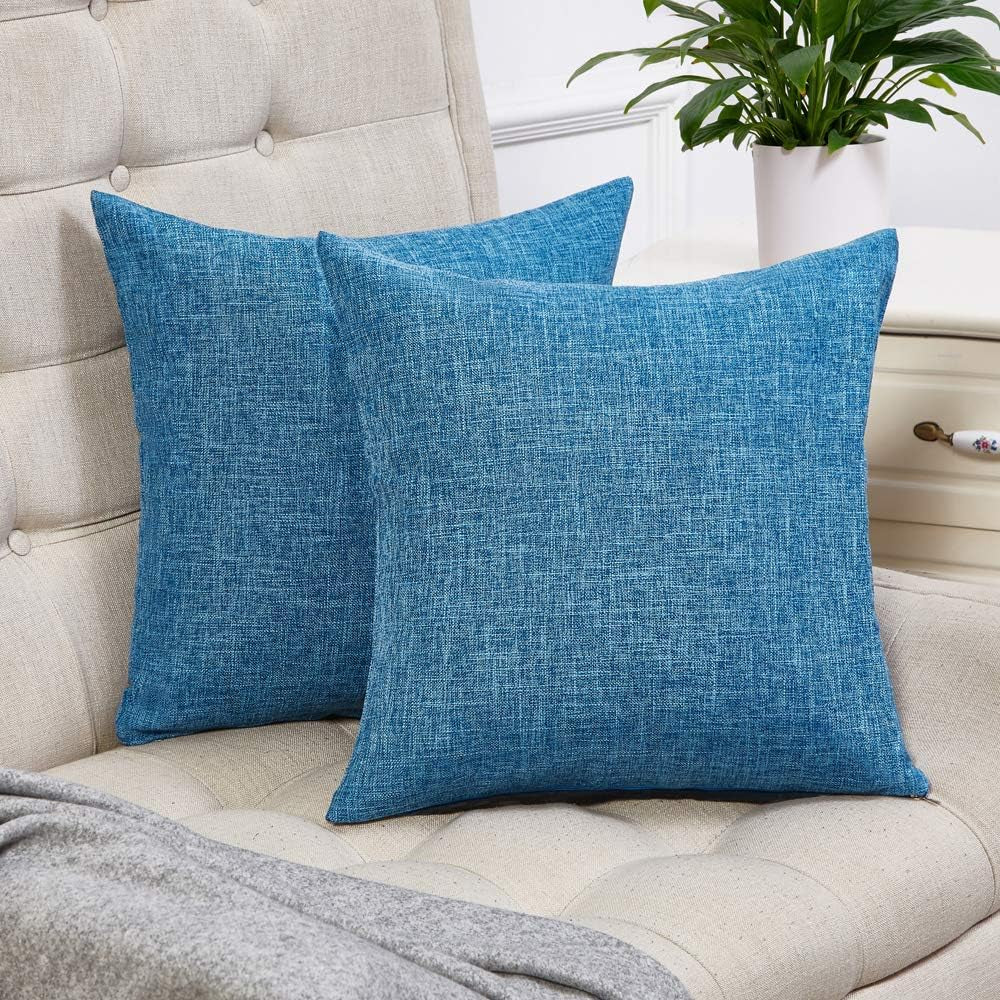 Set of 2 Pillow Covers Rustic Linen Decorative Square Throw Pillow Covers 18X18 Inch for Sofa Couch Decoration