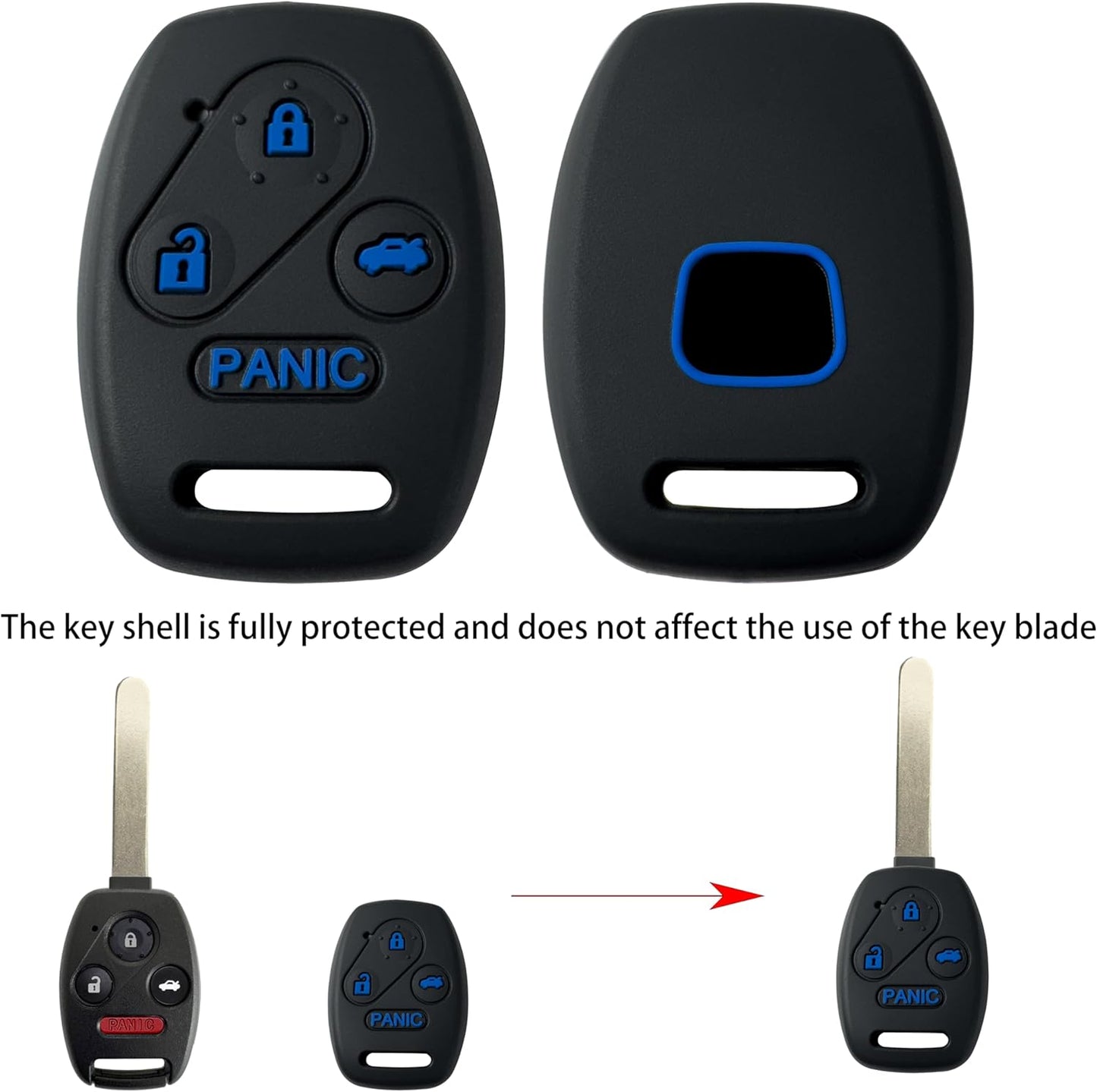 Key Fob Cover Shell for Honda 2003 - 2012 Accord 2009-2015 Pilot,3+1Button Keyless Remote Fob Case Kit Fit for 2006-2013 Civic EX 2005-2006 CR-V (Pack of 4)