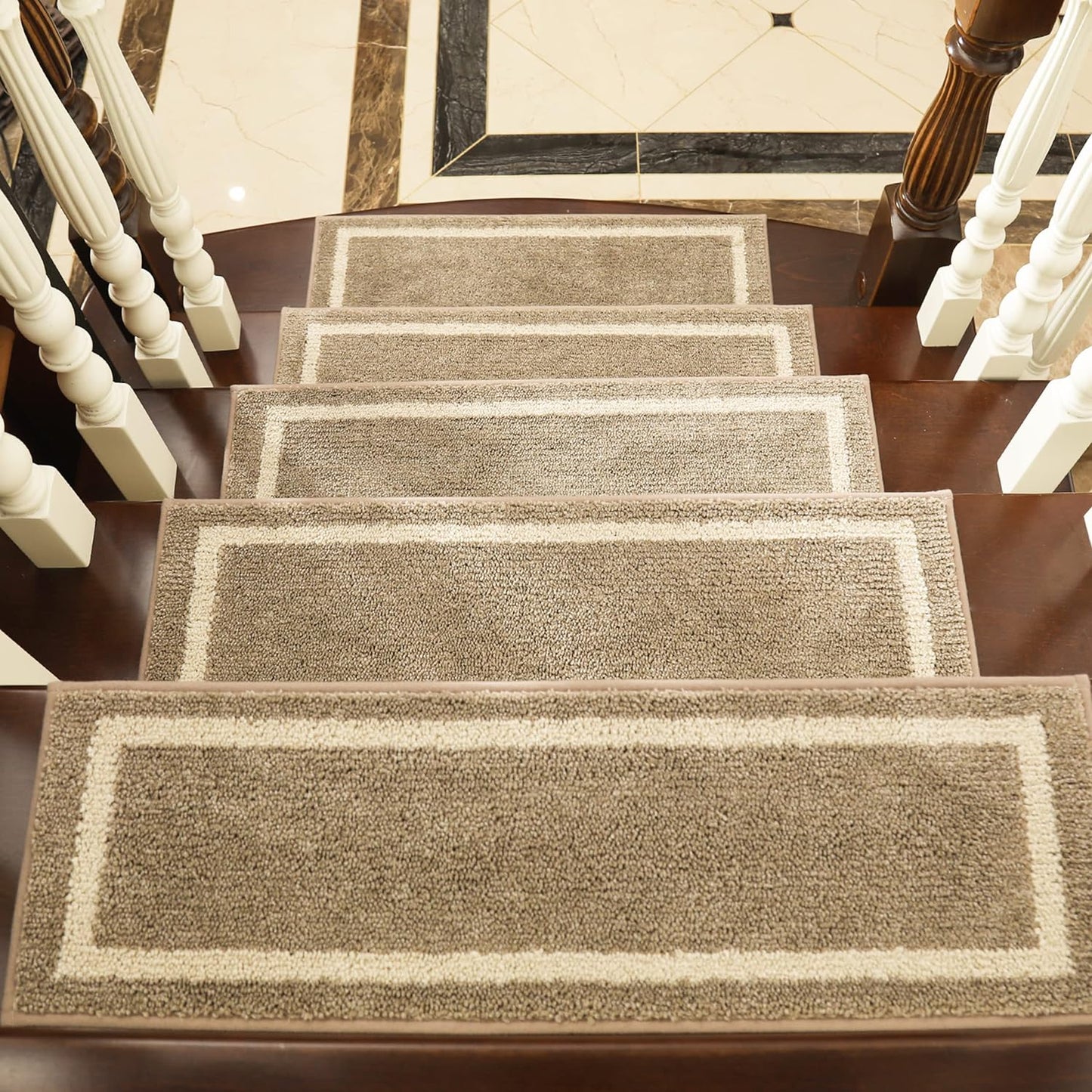 Soft Stair Treads Non-Slip Carpet Mat 28Inx9In Indoor Stair Runners for Wooden Steps,Stair Rugs for Kids and Dogs, 100% Polyester TPE Backing 10Pcs,Beige,Square