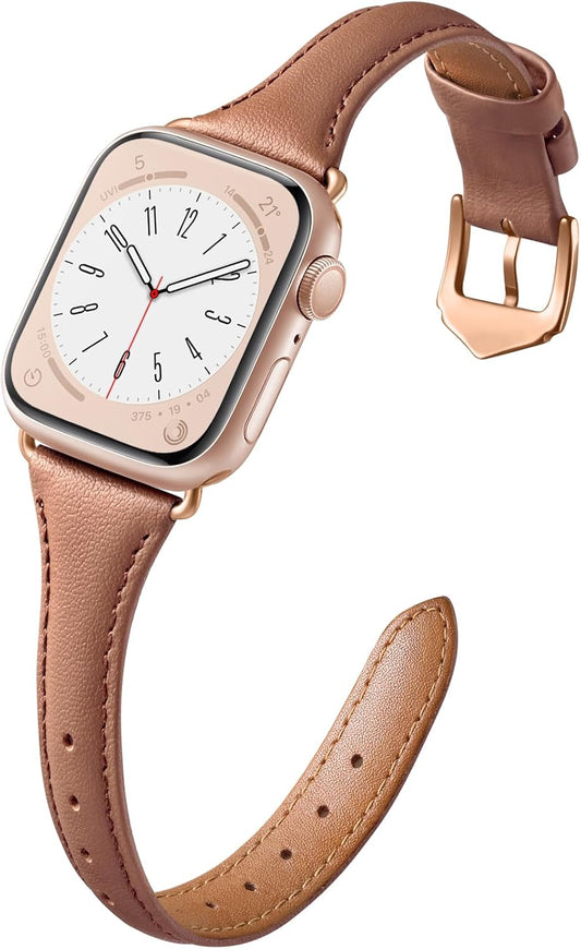 Slim Leather Band Compatible with Apple Watch Bands for Women 40Mm 38Mm 41Mm 42Mm 44Mm 45Mm 49Mm, Top Grain Genuine Leather Strap Thin Wristband for Iwatch Bands for Women Series 9 8 7 6 5 4 3 2 1 SE Ultra 2