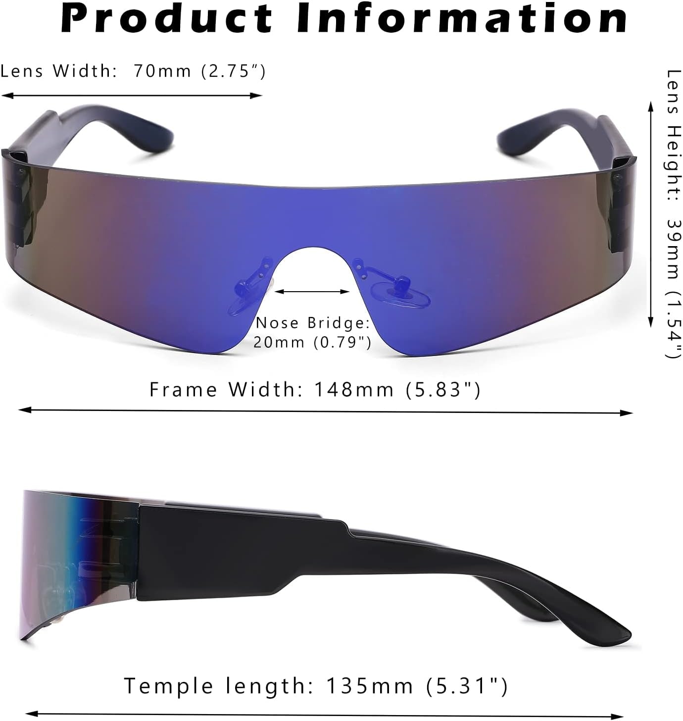 Wrap around Sunglasses for Women Men Trendy Rimless Futuristic Shades Y2K Shield Flat Top Fashion Eyeglasses