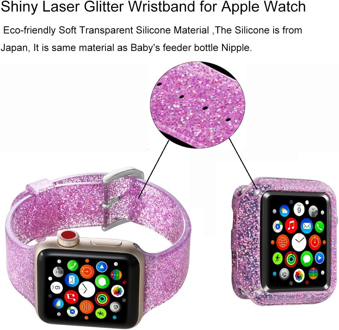 Compatible with Apple Watch Band, Women Transparent Clear Soft Cute Silicone Sports Iwatch Band Strap for Apple Watch Series 8/7/6/5/4/3/2/1/SE