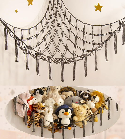 Stuffed Animals Hammock Net Corner-Hanging Stuff Animal Toy Storage Organizer for Plush Plushie Room Bedroom Nursery Decor Toy Storage Organization