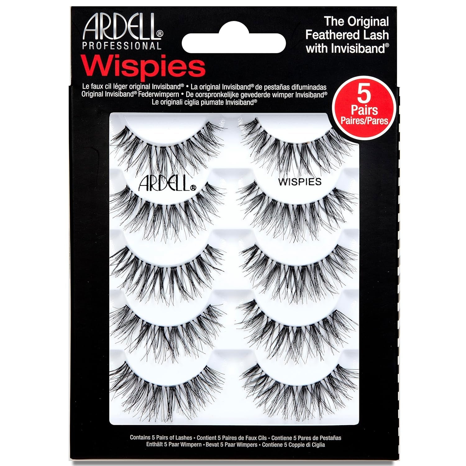 Demi Wispies Eyelashes - Black, the Original Feathered Lash Demi Lashes, Reusable Invisiband Strip Lashes, 6 Pairs, 1 Pack