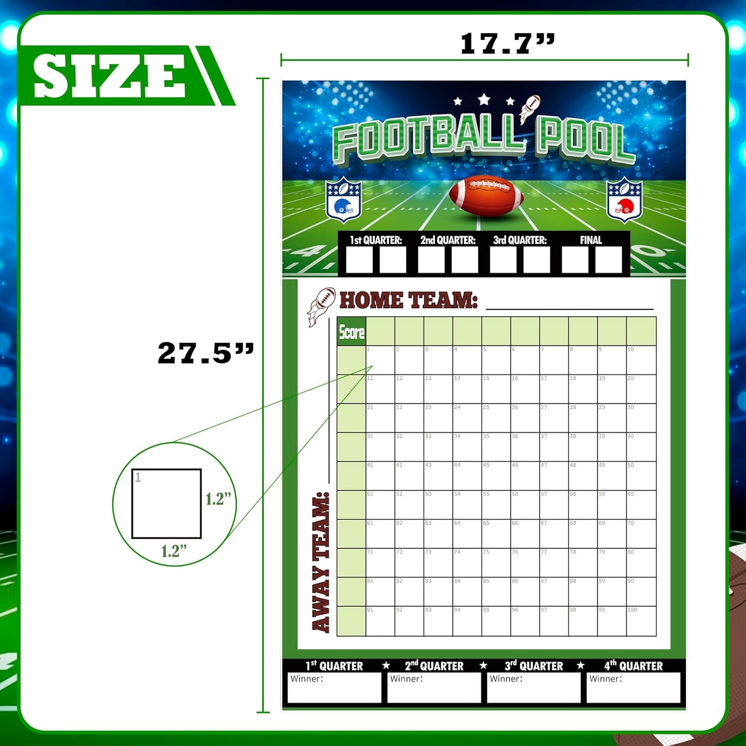 Football Party Decorations - 2 Pack Football Pool Poster - 27.5 X17.7 Inch - Football Party Supplies Favors | Football Banner | Super Games Bowl Accessories | Football Birthday Party Decorations