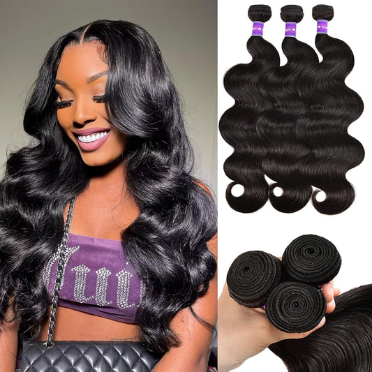 10A Human Hair Bundles Body Wave 3 Bundles Human Hair 20 22 24 Inch 100% Unprocessed Brazilian Virgin Human Hair Weft Bundles Deals Human Hair Weave Body Wave Human Hair Extensions Natural Color