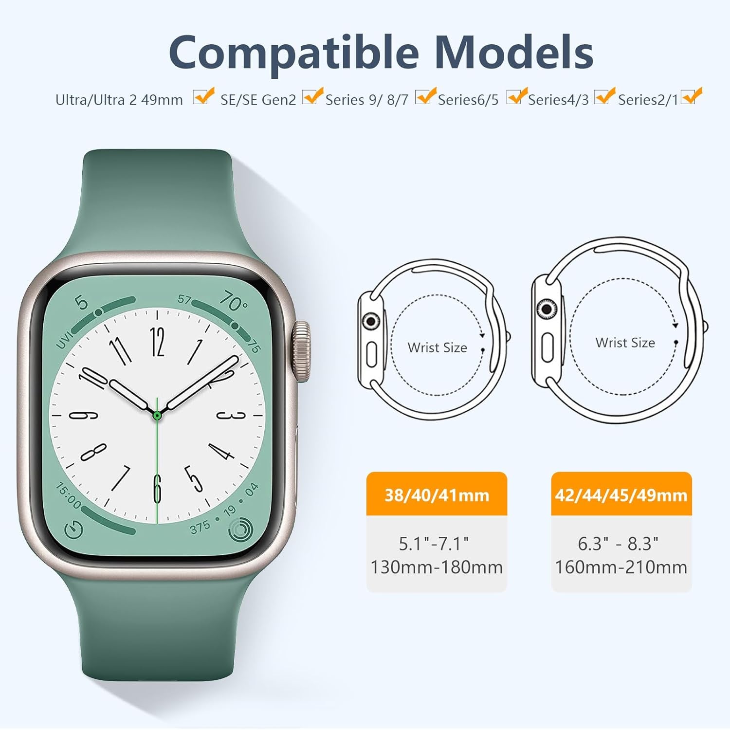 8 Pack Sport Bands Compatible with Apple Watch Band 38Mm 40Mm 41Mm 42Mm 44Mm 45Mm 49Mm Women Men,Soft Silicone Waterproof Strap for Apple Watch Ultra/Ultra 2 Iwatch Series 9 8 7 6 5 4 3 2 1 SE