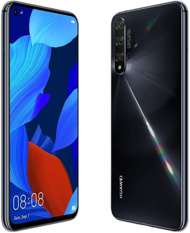 Nova 5T (128GB, 6GB) 6.26" LCD, Kirin 980, 48MP Quad Camera, 22.5W Fast Charge, Dual SIM GSM Unlocked Global 4G LTE International EU Plug with US Adapter (Black)