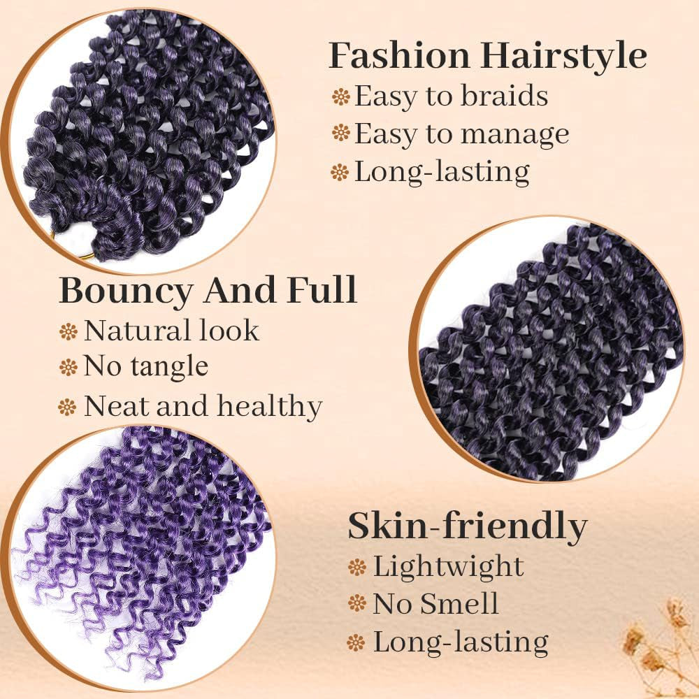 Passion Twist Hair 10 Inch Purple Water Wave Crochet Hair for 6 Packs Passion Twist Braiding Hair Bohemian Hair Braiding Passion Twist Braids Synthetic Hair Extensions (10 Inch, #1B/Purple)