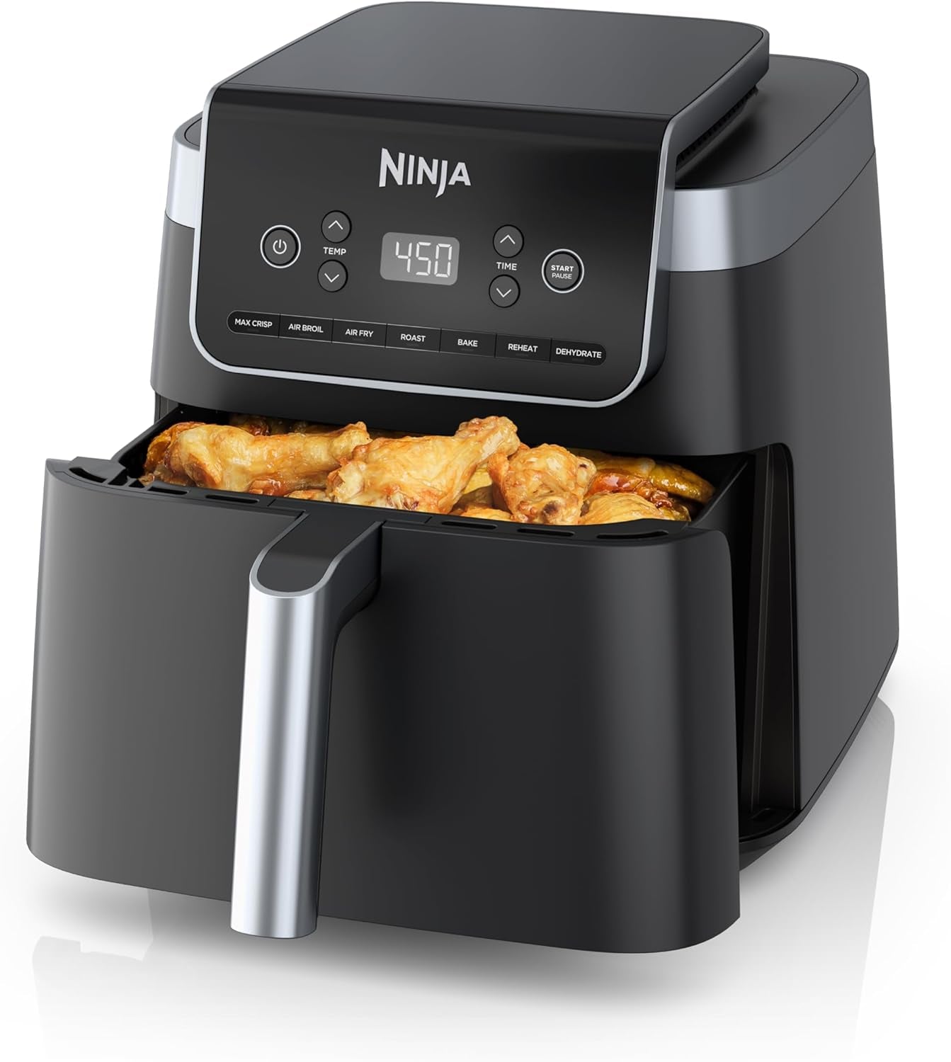 Air Fryer Pro 4-In-1 with 5 QT Capacity, Air Fry, Roast, Reheat, Dehydrate, Air Crisp Technology with 400F for Hot, 120 Volts, Nonstick Basket & Crisper Plate, Grey, AF141