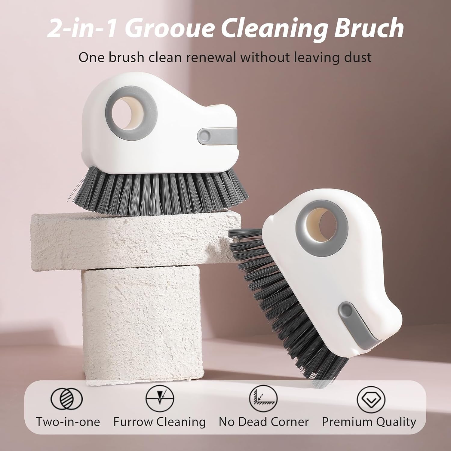 2PCS 2 in 1 Groove Cleaning Brush Window Track Cleaning Tools Hard Bristle Crevice Cleaning Brush Grout Grip Brush Kitchen Utensils for Door Track Window Sill Seal Household Small Stiff