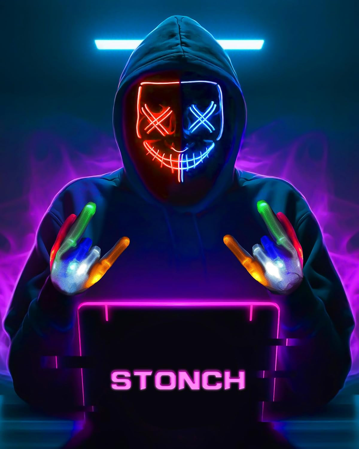 Halloween Mask Skeleton Gloves Set, 3 Modes Light up Scary LED Mask with LED Glow Gloves, Halloween Decorations Anonymous Carnival Costumes Glow Purge Masks for Boys Girl