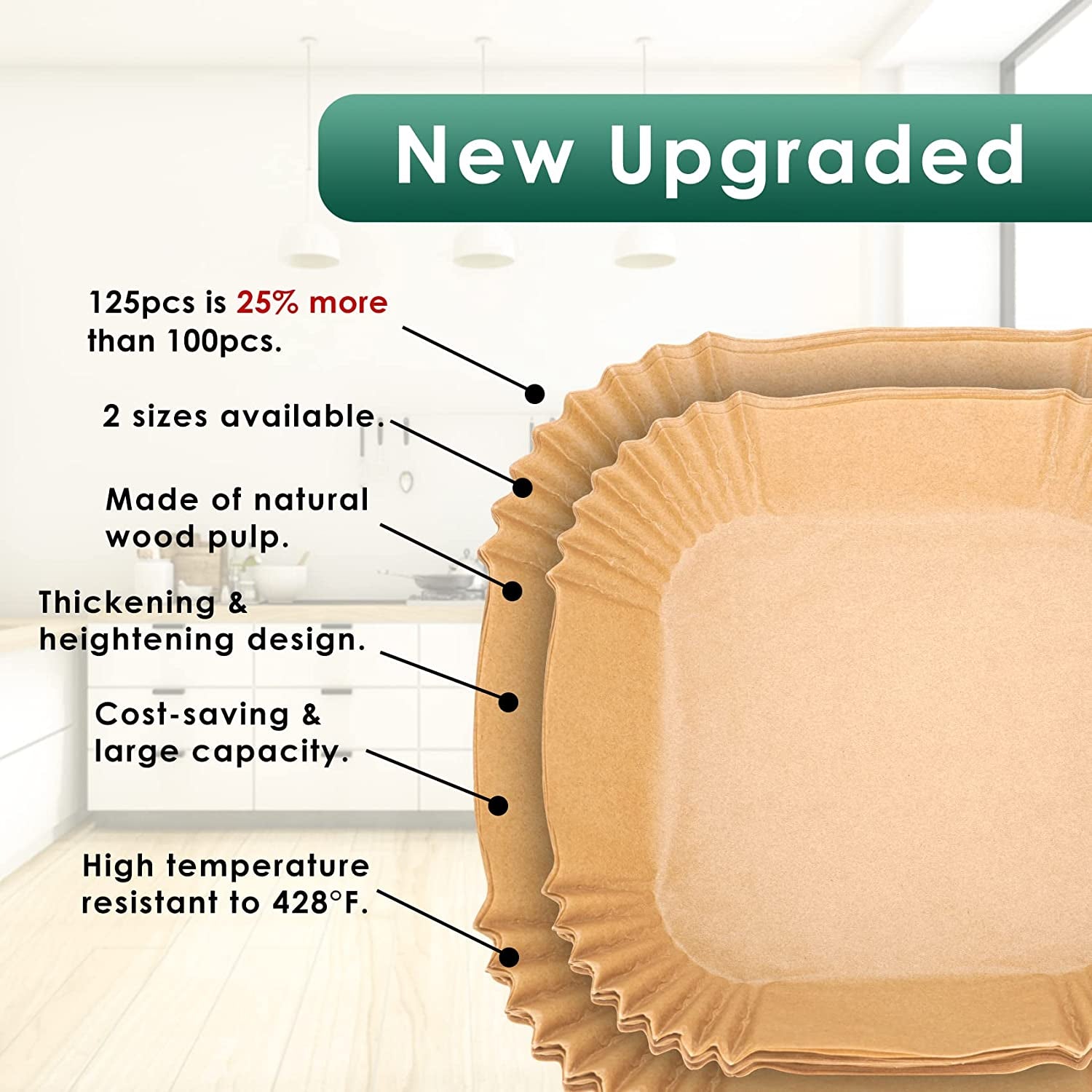 Air Fryer Paper Liners, 125Pcs Parchment Paper, Air Fryer Liner Disposable for Microwave, Non-Stick Air Fryer Liners Square Free of Bleach (8IN)