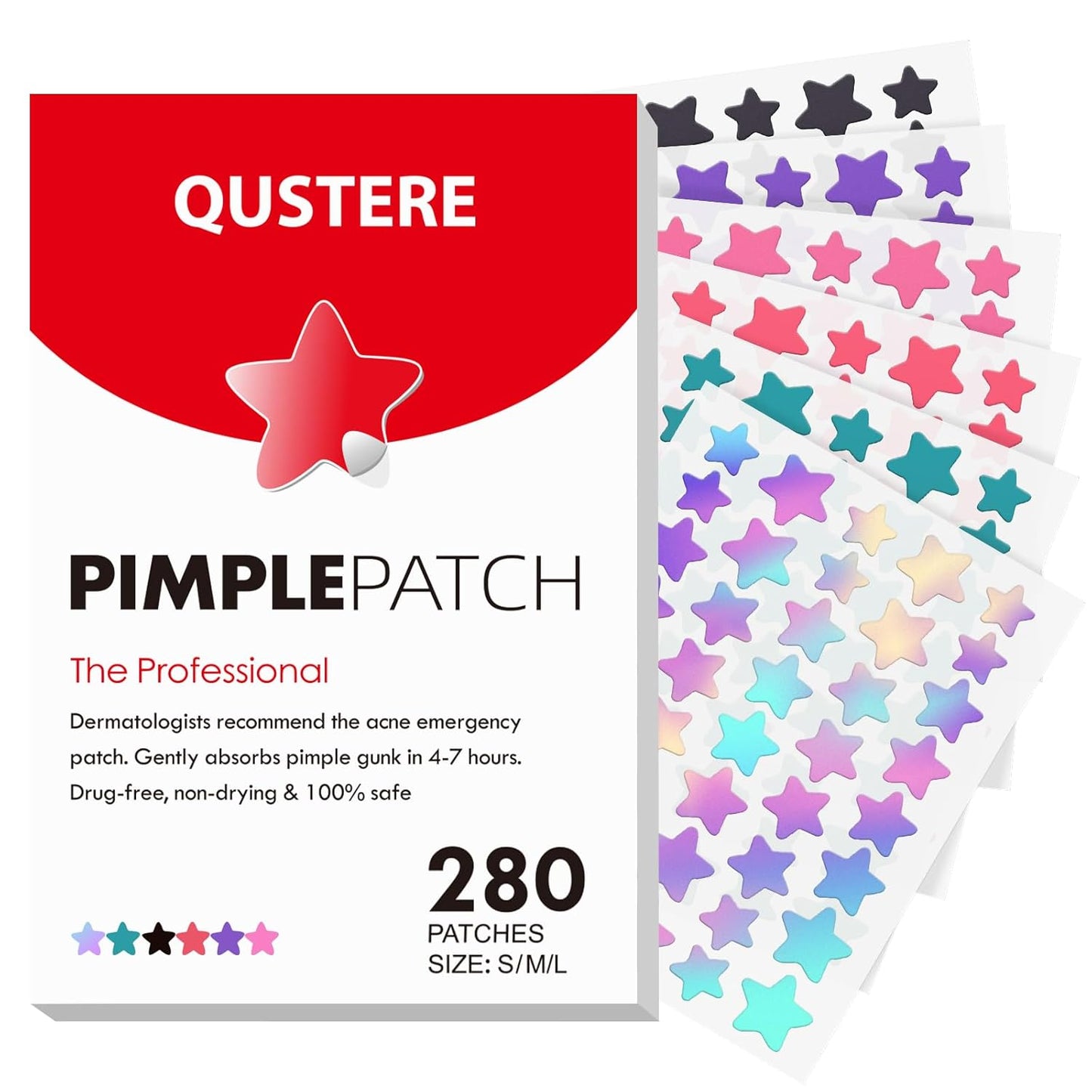 Pimple Patches for Face, Hydrocolloid Acne Patches, Cute Star Zit Covers, Colorful Spot Stickers with Tea Tree, Salicylic Acid & Cica Oil| 3 Sizes (10Mm, 12Mm & 14Mm) |200 Count