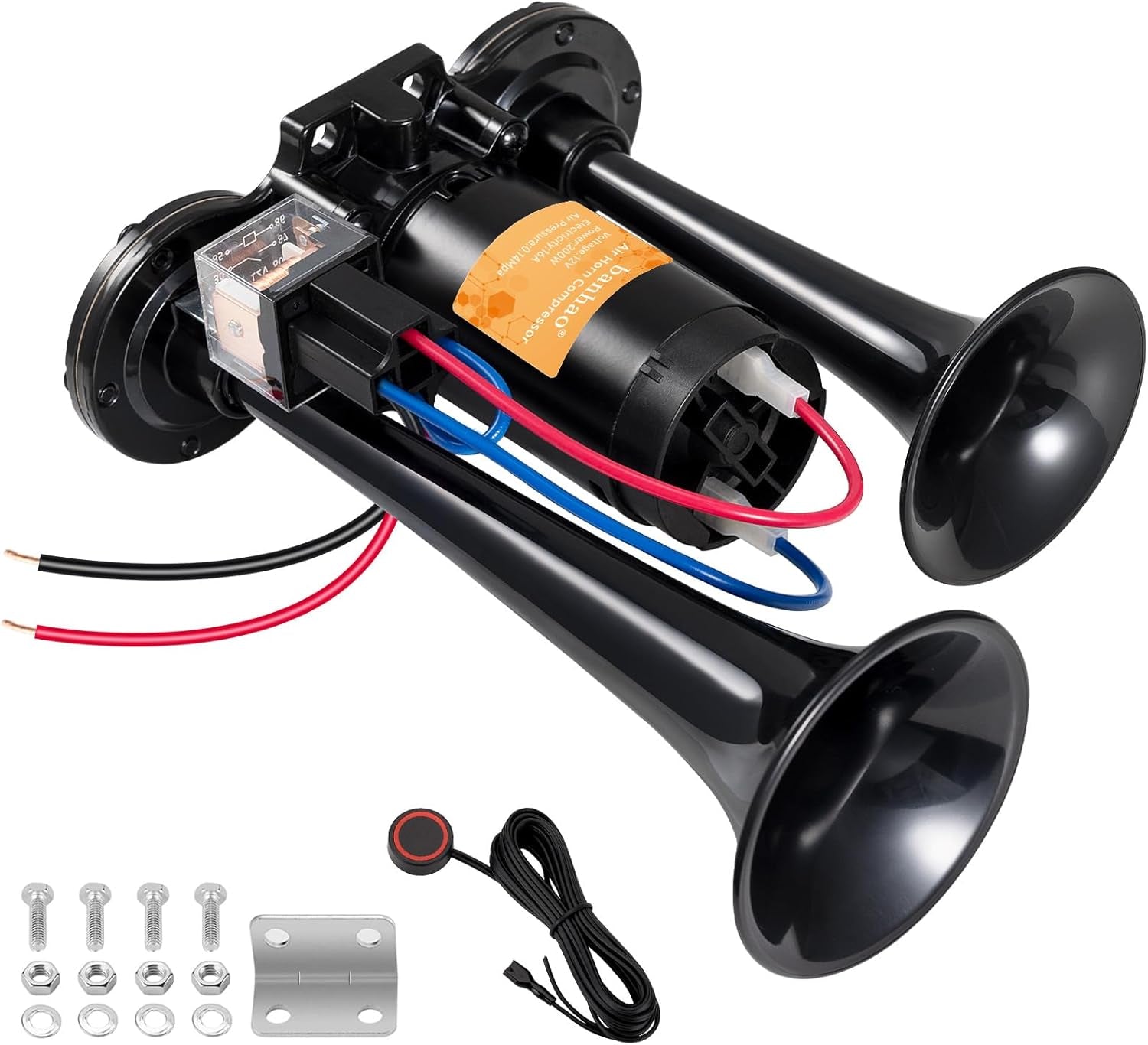 Electric Air Horn for Truck 150Db Super Loud Black Horns Dual Trumpet with Compressor for Any 12V Vehicles Trucks Motorcycle Pickup Trains Cars Boats (Black Integrated Air Horn) TRUCK DRIVER