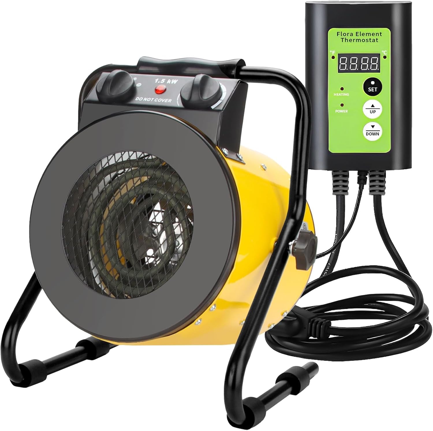 Greenhouse Heater, 1500W Portable Electric Space Heater with Digital Thermostat, 90° Adjustable Angle, Overheat Protection and Fast Heating, Outdoor Heaters for Patio, Garage, Grow Tents (Red)