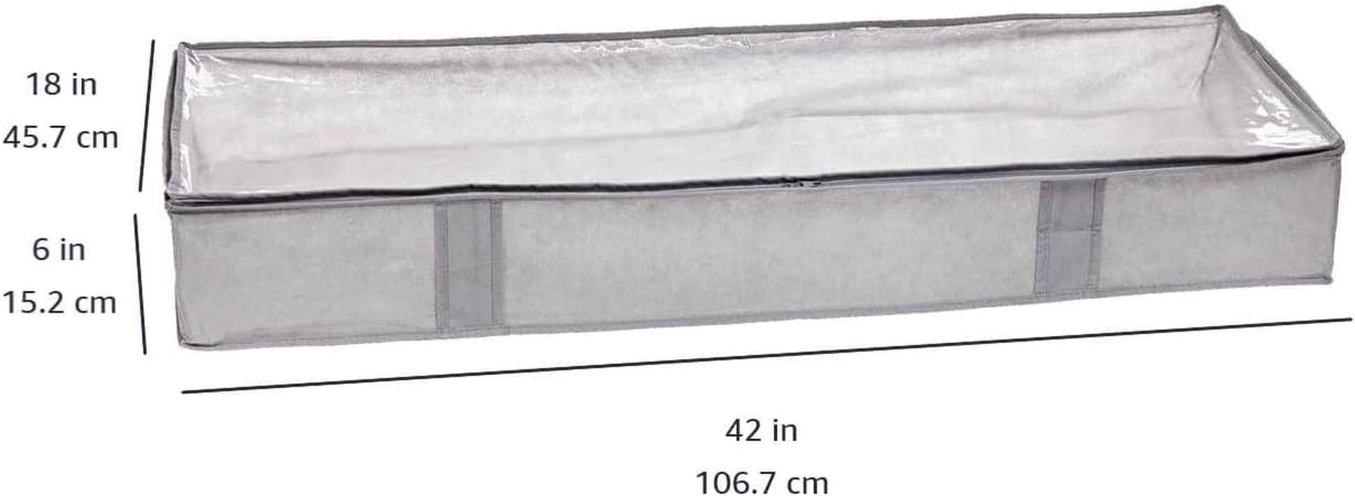 under Bed Fabric Zipper Blanket Storage Container Bags with Window and Handles, 2-Pack, 18 X 42 X 6 Inches, Gray