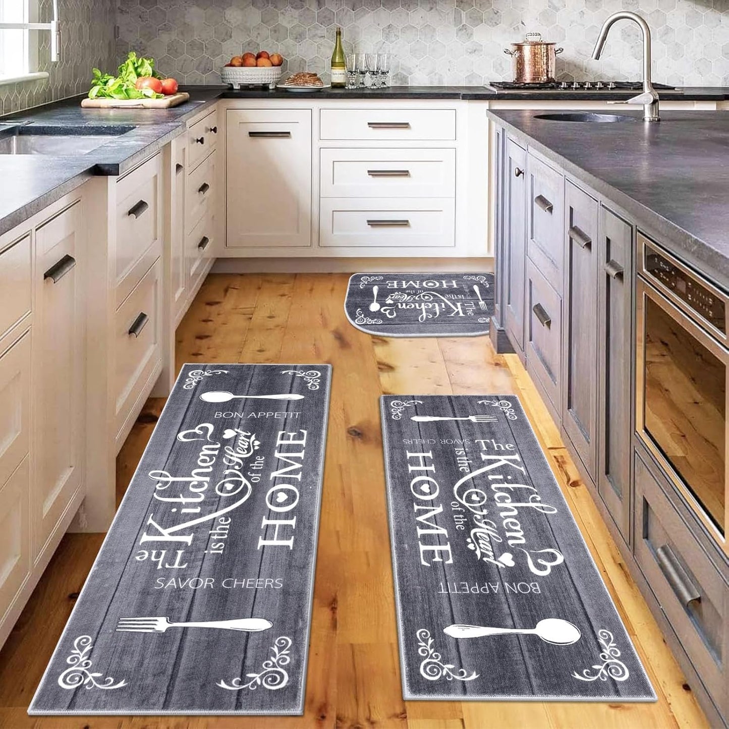 Boho Kitchen Rug Sets 3 Pieces, Washable Kitchen Mats for Floor, Non Slip Soft Kitchen Area Rug Floor Mat for Kitchen, Laundry Room and Hallway (Teal, 20''X32''+20''X47''+20''X59'')