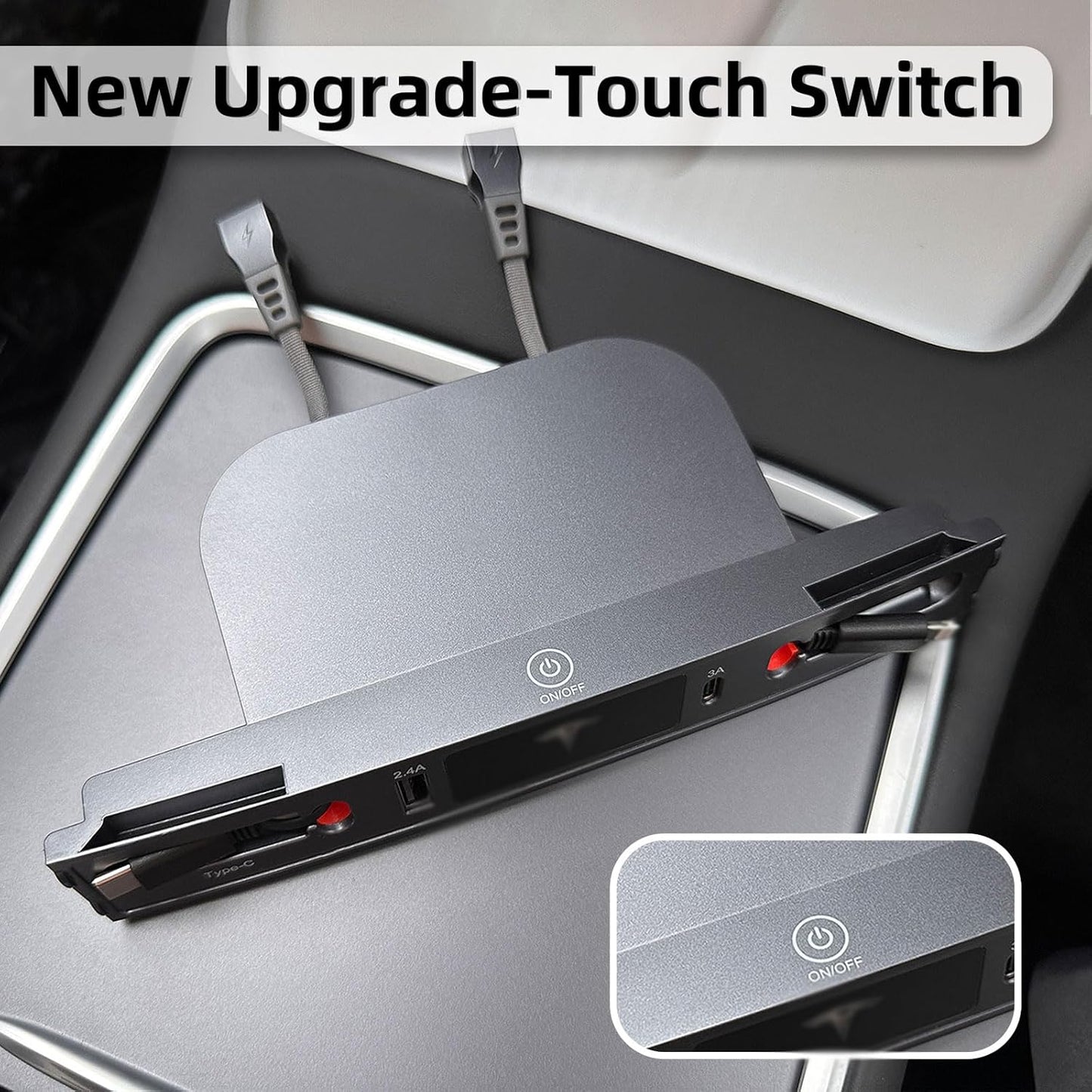 Car USB Charger for Tesla Model 3 Model Y 2024 2023 2022 2021, Upgrade Touch Switch Model 3 Model Y USB Hub with Retractable Cable for Tesla Interior Accessories (Not Fit Model 3 2024 Highland)