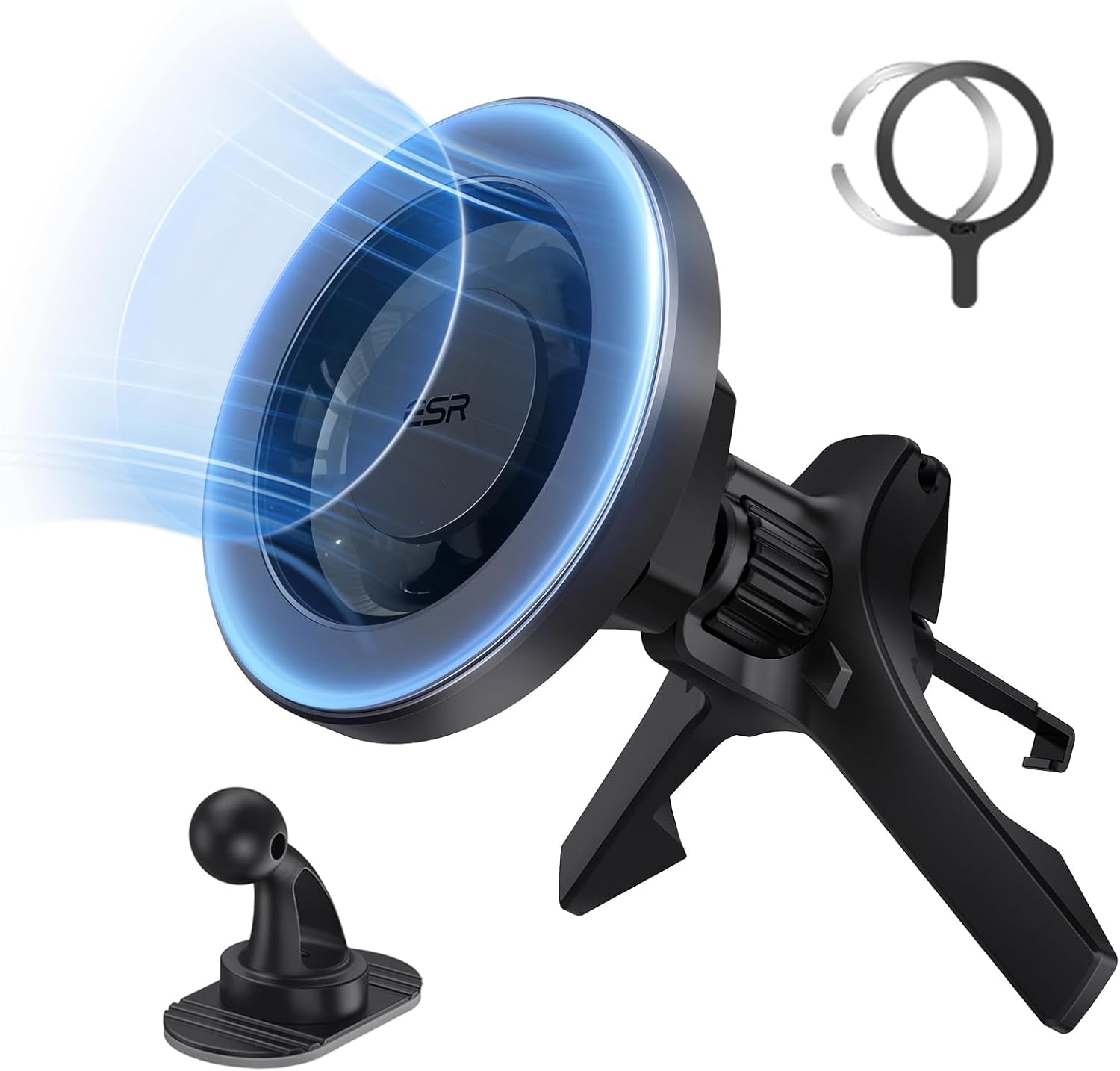 for Magsafe Car Mount, Dashboard Magnetic Phone Holder for Car, 360° Rotation, Car Phone Holder Mount for Iphone 16/16E/15/14/13/12, S25, Strong Magnets, Car Accessories(With 2 Mental Rings)