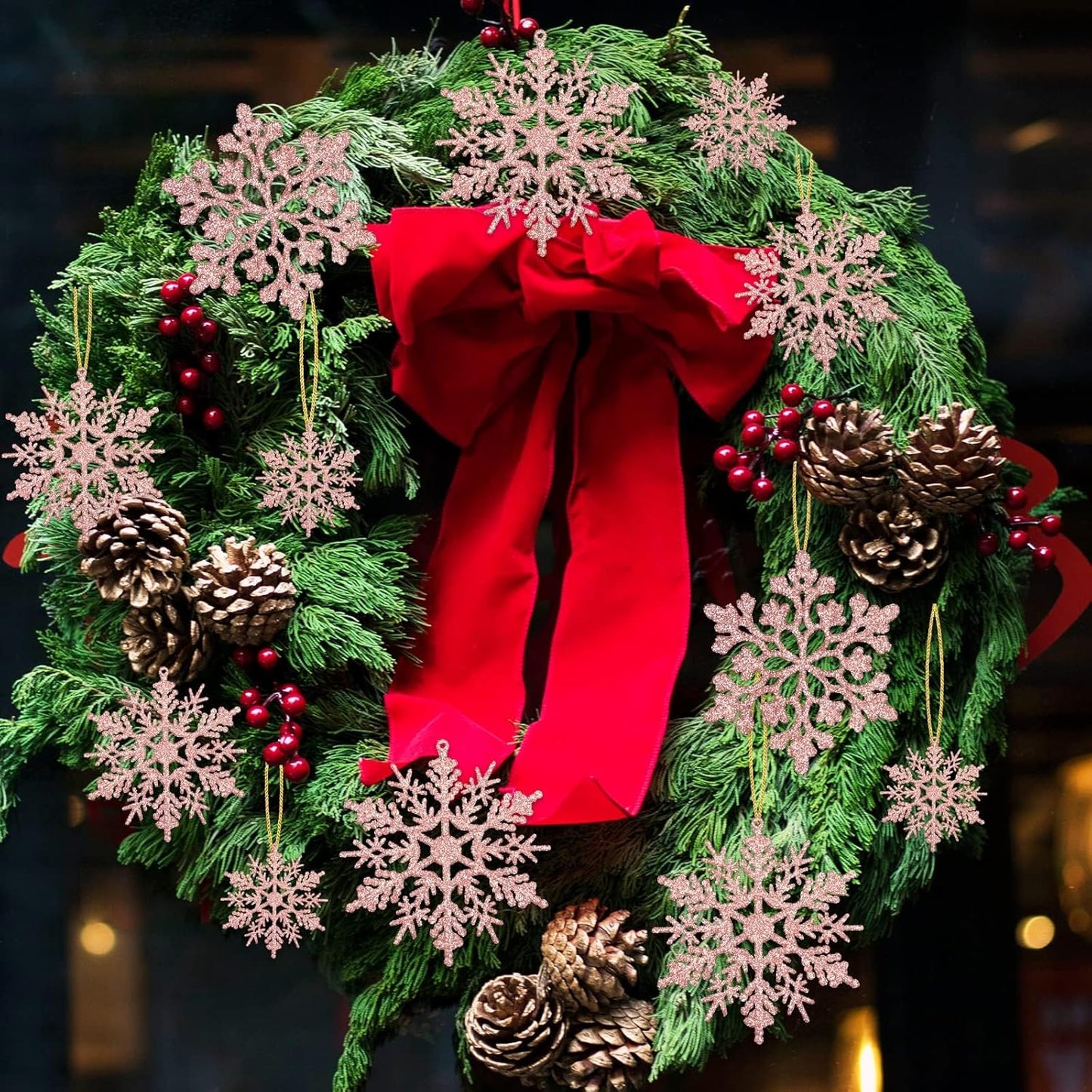 Christmas Tree Decoration Snowflake Ornaments - 36Pcs Rose Gold Glitter Hanging Christmas Snowflake Ornaments for Winter Wonderland Holiday New Year Christmas Tree