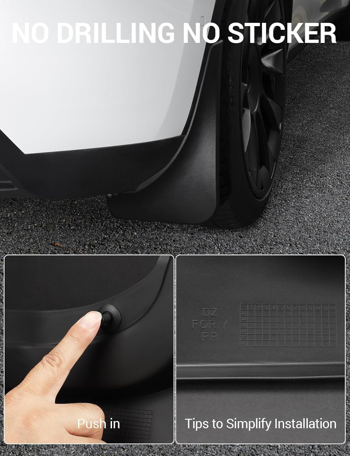 2025 Upgraded Tesla Model Y Mud Flaps Splash Guards Vehicle Sediment Protection No Drilling No Tape Mudflaps Tire Protector Mudflaps All Weather Tesla Exterior Accessories (Set of 4)