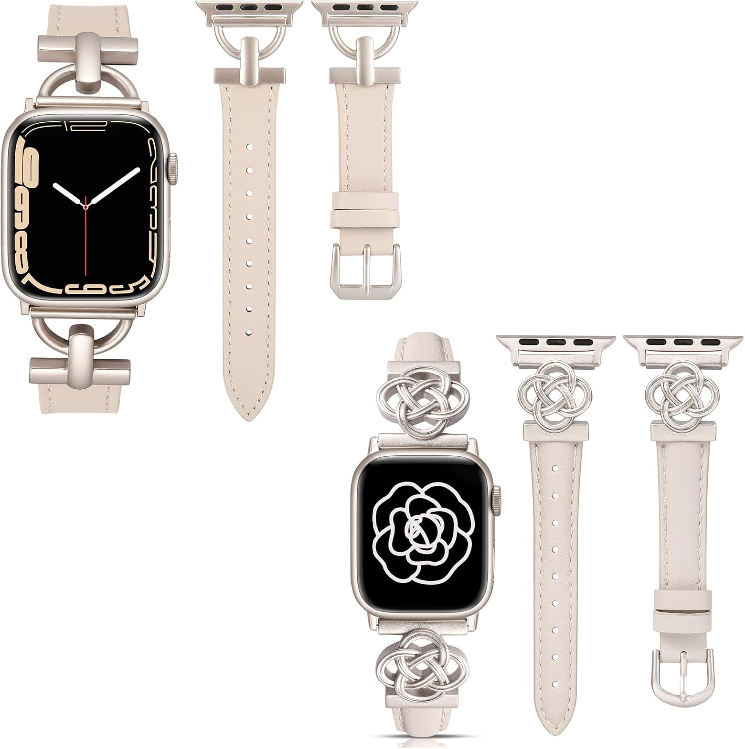 2 Packs Leather Band Compatible with Apple Watch Band Women 38/40/41/42/44/45/46/49Mm, Dressy Fancy Leather Strap for Iwatch Bands Series 10 9 8 7 6 5 4 3 2 1 SE Ultra
