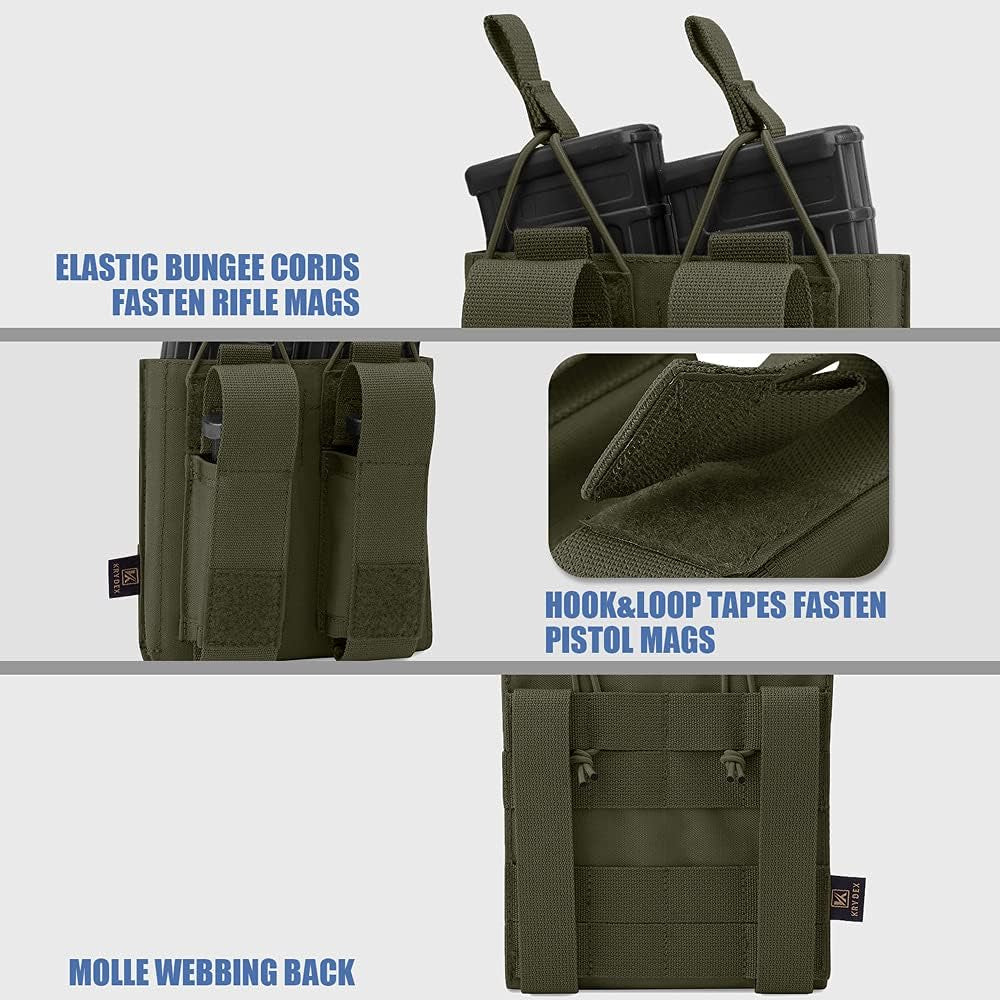 Triple/Double/Single Open-Top Mag Pouch for 5.56 .223 Magazine with 1911 HK45 Glock 9Mm Pistol Mag Pouch