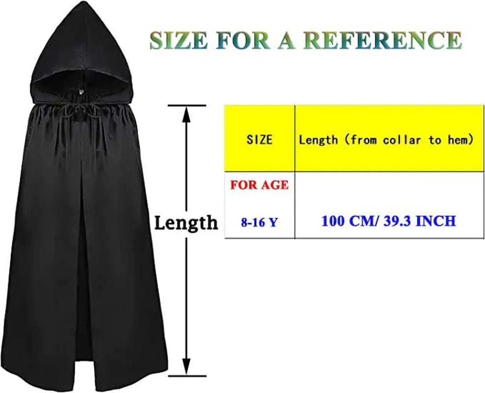 Kids Christmas Halloween Costume Satin Hooded Party Cloak with Hood Vampire Witch Cosplay Cape Robe for Children 8-16 Y