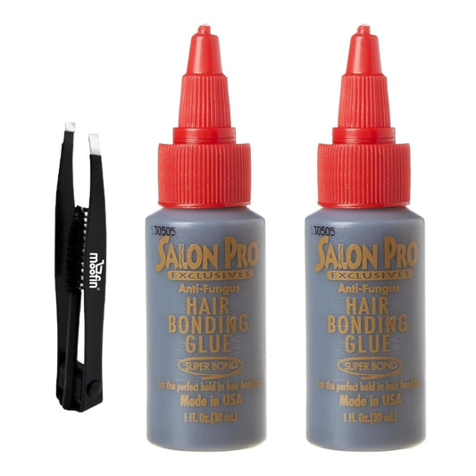 Hair Bonding Glue, 1 Fl Oz - Durable Secure Hair Glue for Extensions with  Eyebrow Tweezers - Suitable for All Hair Types - Black Pack of 2