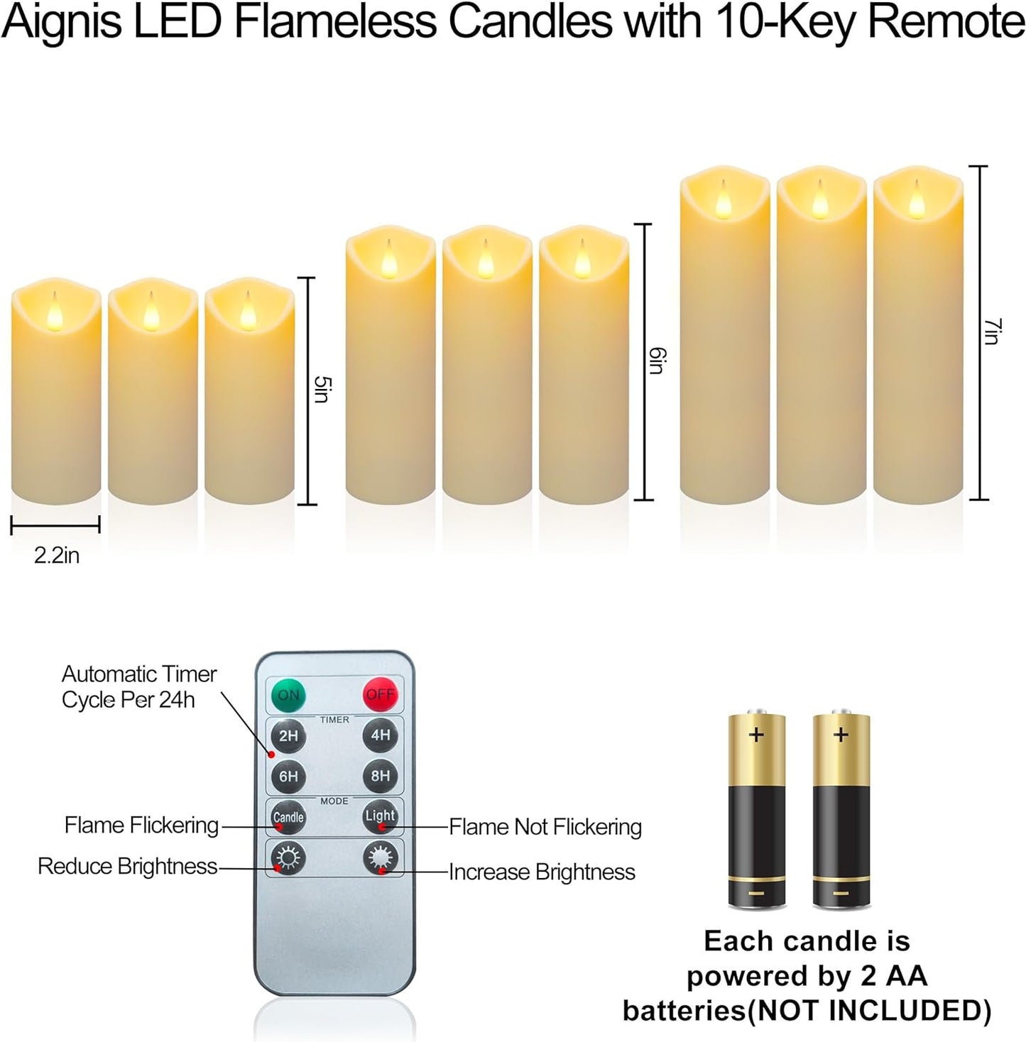 Flameless LED Candles with 10-Key Remote Timer, Indoor Battery Operated Electric Candles Heat Resistant for Home/Wedding/Holiday Exquisite Décor, Set of 2(D 2.2" X H 6")