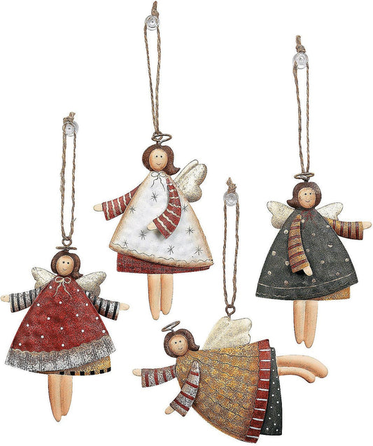 Heavenly 4" Painted Metal Angel Ornaments - Set of 12 for Christmas Tree Decoration and Holiday Crafts & Gift Tags
