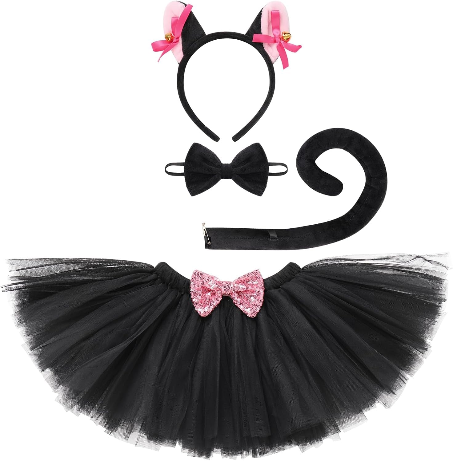 Baby Girls Jungle Animals Costume Tulle Tutu Skirt Ears Headband Bow Tie and Tail Set for Halloween Cosplay Dress Up