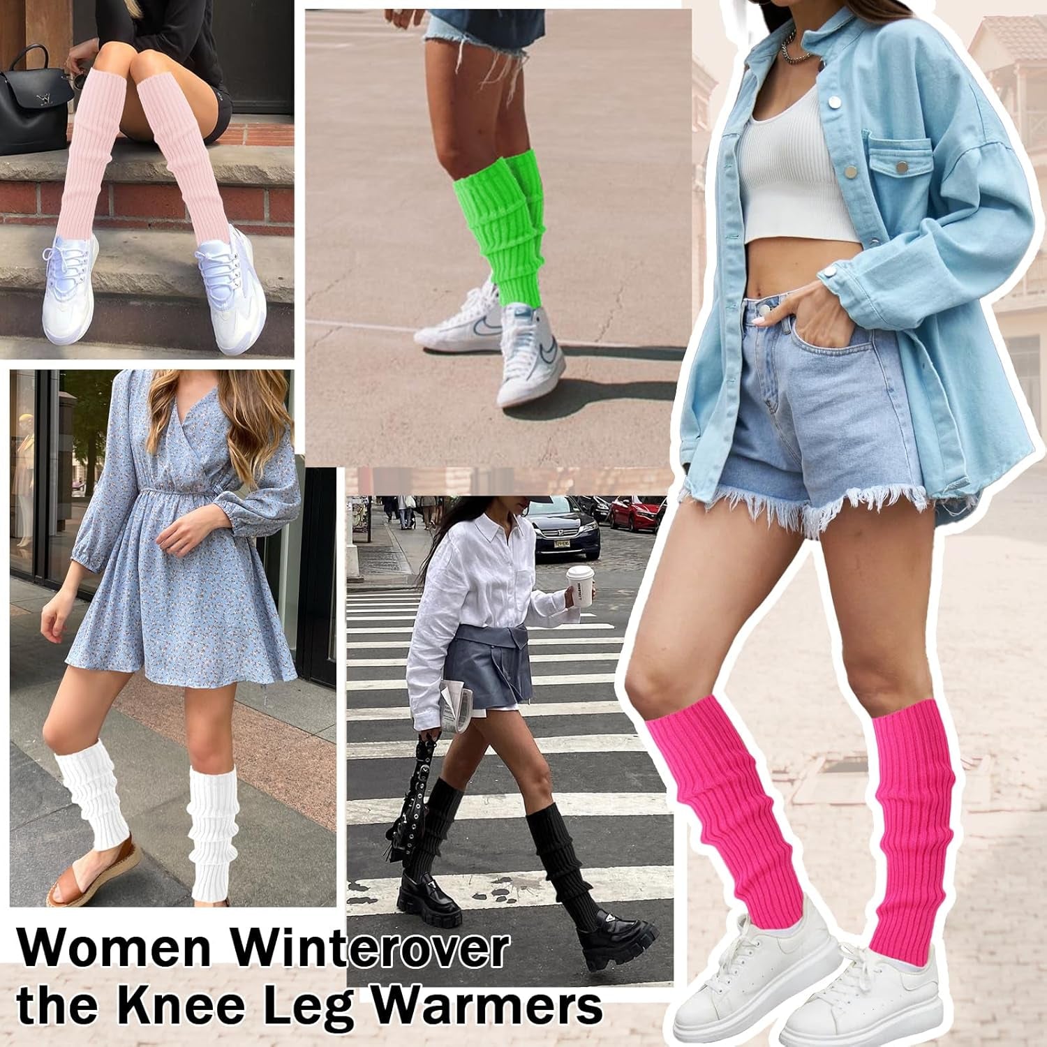 Leg Warmers for Women 80S 90S Outfit Fashion Neon Ribbed Leg Socks Fashion Y2K Neon Accessories Sports Yoga (2 Pairs)