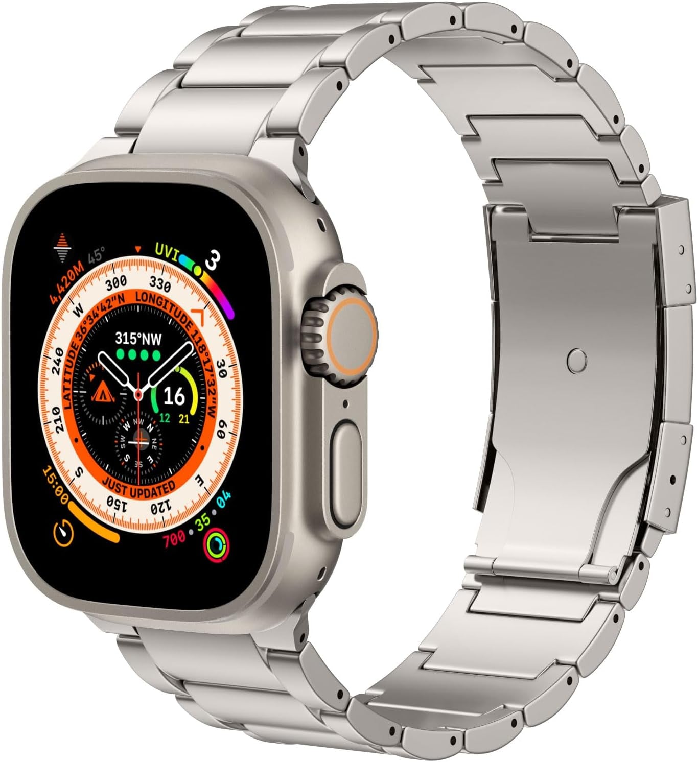 Titanium Band Compatible with Apple Watch Band 49Mm 45Mm 44Mm 42Mm Iwatch Ultra2 Ultra SE 2 SE Series 9 8 7 6 5 4 3 2 1, Titanium Replacement Watch Band with Folding Clasp, Titanium