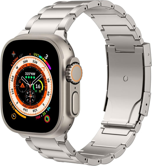 Titanium Band Compatible with Apple Watch Band 49Mm 45Mm 44Mm 42Mm Iwatch Ultra2 Ultra SE 2 SE Series 9 8 7 6 5 4 3 2 1, Titanium Replacement Watch Band with Folding Clasp, Titanium