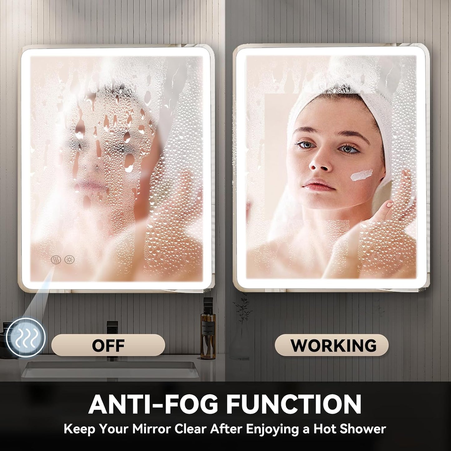 LED Bathroom Mirror with Lights, 24"X32" Frameless Wall Vanity Mirror with Front and Backlit, Stepless Dimmable, Anti-Fog, Waterproof, Memory Smart Mirror for Bathroom