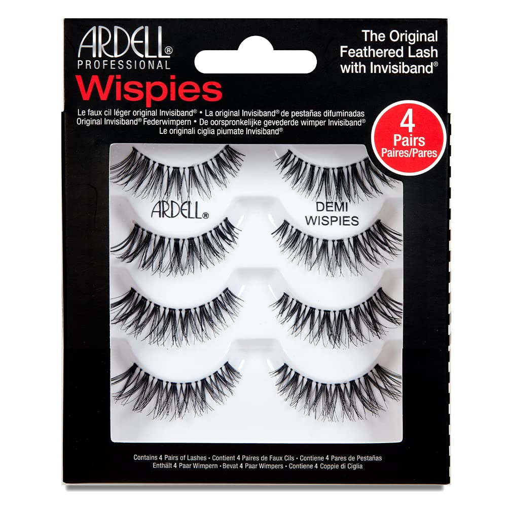 Demi Wispies Eyelashes - Black, the Original Feathered Lash Demi Lashes, Reusable Invisiband Strip Lashes, 6 Pairs, 1 Pack